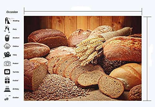 Freshly Baked Bread Backdrop for Photography 7X5FT Bread Baking Backdrops Dessert Cake Shop Background for Baby Shower Boys and Girls Birthday Party Photo Studio Props Vinyl BK216 - size: 7X5FT