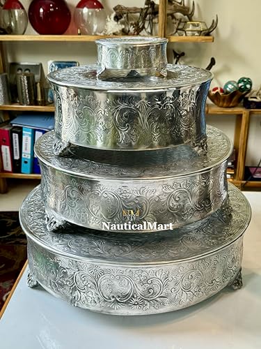 NAUTICALMART Silver Finish Round Wedding & Party Cake Stand Set of 4