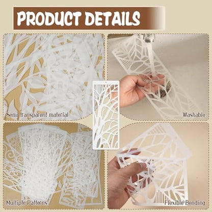 18 Pcs Stencils for Crafts, 4" x 11.8" Floral Branch Leaf Texture Background Layering Stencils, Reusable Plastic Tree Cake Decorating Templates for Baking DIY Wood Wall Furniture Canvas Scrapbook