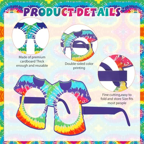 Pajean 36 Pcs 60s Party Decorations 60's Photo Booth Prop 60 Hippie Themed Eyeglasses Paper Glasses Frame Tie Dye Groovy Peace Love Themed Favor for 60's Hippie Birthday Party Favor Supplies - style: Hippie