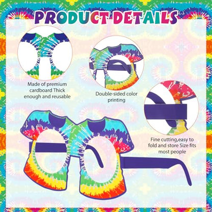 Pajean 36 Pcs 60s Party Decorations 60's Photo Booth Prop 60 Hippie Themed Eyeglasses Paper Glasses Frame Tie Dye Groovy Peace Love Themed Favor for 60's Hippie Birthday Party Favor Supplies - style: Hippie