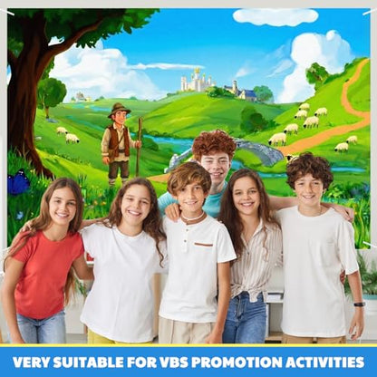 Hosuly 2026 VBS Backdrop Decoration 9 x 6 ft Emerald Isle Theme Backdrop for Vacation Bible School Classroom Summer Camps Photo Booth Props Background Exploring The Words of Psalm 23