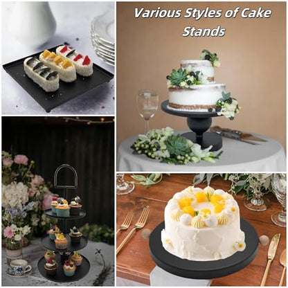 Set of 7 Black Cake Stands Metal Dessert Display Holder Round 3 Tier Cupcake Stand Serving Tray Platter Cake Pedestal Stand for Party Weddings Birthday Baby Showers Anniversary - color: Black