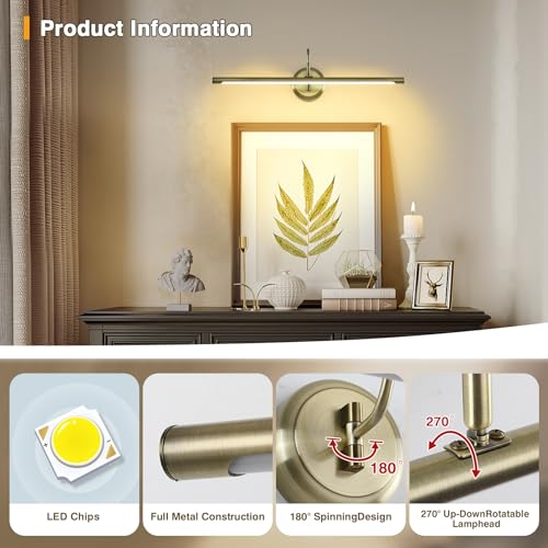 JOOSENLUX Modern LED Picture Lights Mini Accent Spotlights Brief Metal Artwork Display Lamp 24.4“ Inch14W(70W Eqv.),Natural White 3000K,Hardwired Swing Arm,Antique Bronze - color: Hard-Wired Antique Bronze, size: Dimmable 24.4 inch