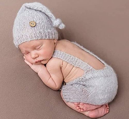 Fashion Cute Newborn Boy Girls Baby Costume Outfits Photography Props Hat Pants - color: Dark Pink