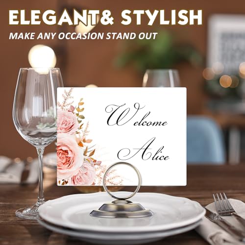 MotiMind 24 Pcs Table Number Holders-Metal Place Card Holders Table Number Stands Tabletop Sign Stands for Photos, Menu, Memo, Notes, Wedding, Restaurant, Banquet, Birthday(Bronze) - color: Bronze