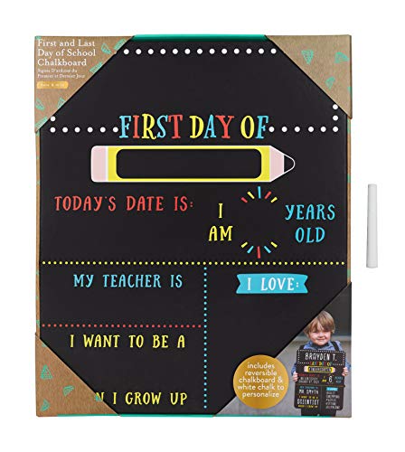 Kate & Milo First and Last Day of School Chalkboard Sign, Reusable Double Sided Back to School Photo Prop with Chalk, Kids Milestone Board - style: First and Last Day School Chalkboard