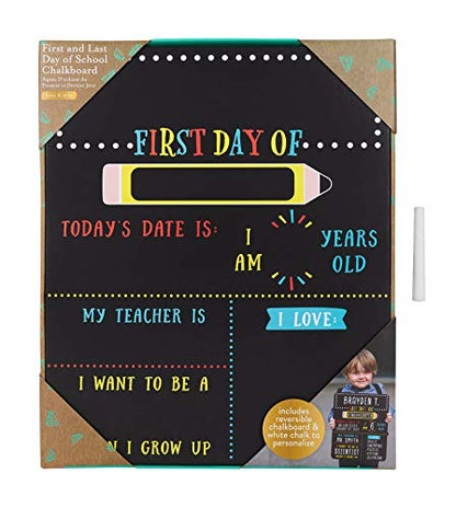 Kate & Milo First and Last Day of School Chalkboard Sign, Reusable Double Sided Back to School Photo Prop with Chalk, Kids Milestone Board - style: First and Last Day School Chalkboard