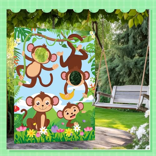 Capoda Large Monkeys Photo Props Backdrop Decorations Jungle Safari Monkey Selfie Frame Cardboard Decor Animal Print Photography Background for Birthday Baby Shower Party Supplies - style: Monkey
