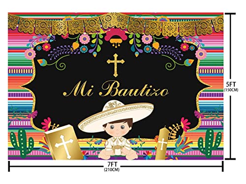 AIBIIN 7x5ft Mi Bautizo Backdrop for Boys Mexican Baptism Party Decorations God Bless First Holy Communion Photography Background Mexican Fiesta Cactus Photo Props - color: Boy