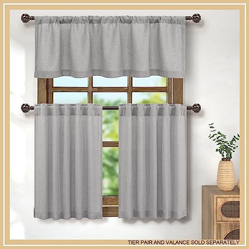 Linen Valance for Windows Kitchen Living Room Valance Rod Pocket Modern Farmhouse Country Rustic Bathroom Small Window Treatment Semi Sheer Curtain Valance for Bedroom Office Laundry Light Grey Gray - color: Grey