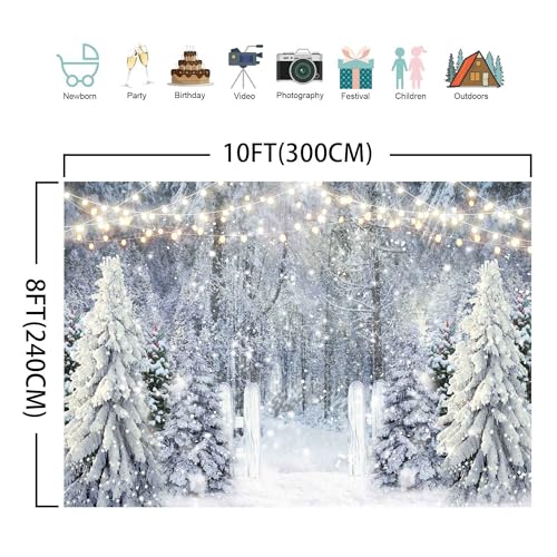 10x8ft Polyester Fabric Winter White Snowy Forest Backdrop Photography Glitter Wonderland Nature Xmas Trees Pine Forest Holiday Party Decor Kids Family Photo Studio Prop (LI- 805-3-JF) - size: 10'x8'