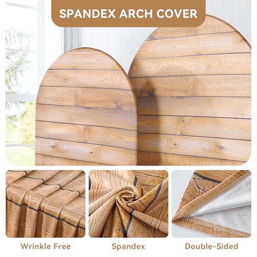 Wooden Arch Backdrop Cover Set of 3 Spandex 6ft 6.6ft 7.2ft, Wrinkle Free Fitted Farmhouse Style Arch Background Cover, Fall Vintage Wood Texture Wall Chaira Arch Covers - color: Wood, size: 7.2ft 6.6ft 6ft