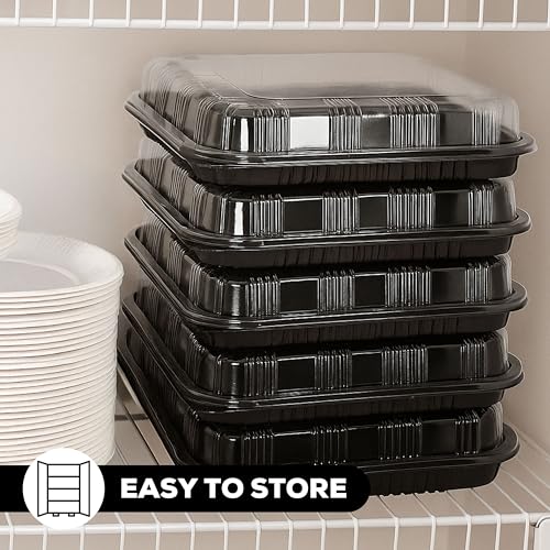 10 Pack Catering Trays with Lids – 15" Serving Tray with Lid, Heavy Duty Recyclable Plastic Party Platters for Catering, Buffet, Picnics & Events – Food Tray with Clear Lid (15.35 × 11.42 × 2.95 inch) - size: 10 Pack - 15 X 11in
