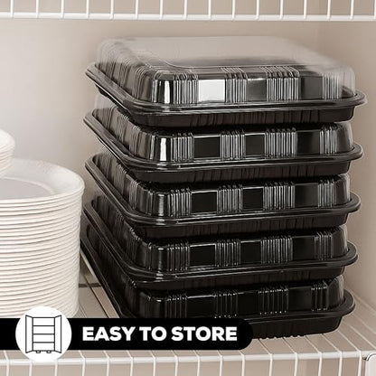10 Pack Catering Trays with Lids – 13" Serving Tray with Lid, Heavy Duty Recyclable Plastic Party Platters for Catering, Buffet, Picnics & Events – Food Trays with Clear Lid (13.39 × 9.84 × 2.95 inch) - size: 10 Pack - 13 x 10in