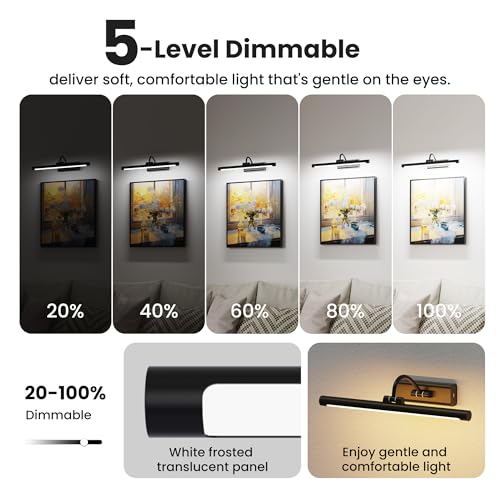16" Picture Light with 6000mAh Battery - Black Operated Wireless Wall Sconce with Remote & Timer for Paintings, Photos & Frames - color: Black, size: 16 Inch