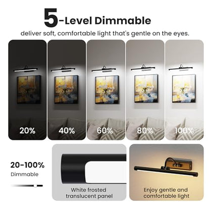 16" Picture Light with 6000mAh Battery - Black Operated Wireless Wall Sconce with Remote & Timer for Paintings, Photos & Frames - color: Black, size: 16 Inch