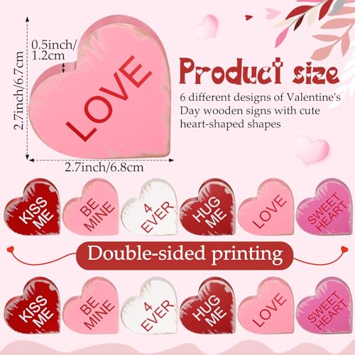 6 Pieces Valentine's Day Wooden Signs Colorful Heart Shaped Wood Tabletop Decor Valentine Tiered Tray Decor Love You Be Mine Kiss Me Table Centerpieces for Valentine (Rustic Style,2.7 x 2.7 x 0.6 In) - color: Rustic Style, size: 2.7 x 2.7 x 0.6 In