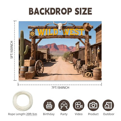 Wild West Backdrop 7X5FT, Wild West Rustic Town Theme Photography Background, Cowboy Cowgirl Party Decoration Banner Photo Props (7 * 5FT) - size: 7*5FT