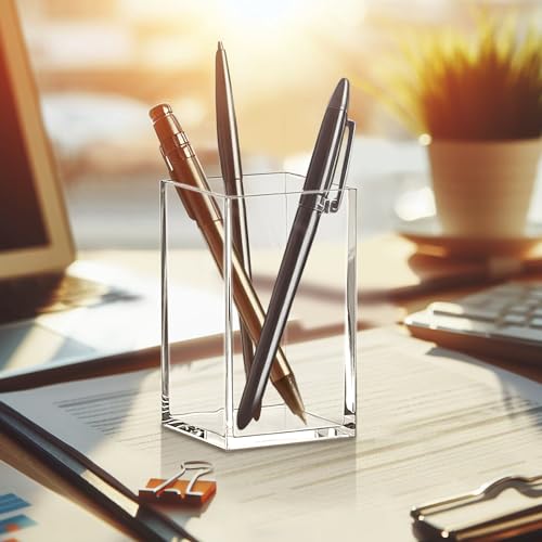 Amazing Abby - Penelope - 4-Pack Pen Holder, Acrylic Pen Holder, Clear Plastic Organizer for Office Supplies, Perfect Office Desktop Storage Solution for Pencils, Pens, Markers, Scissors, and More - style: 4-Pack