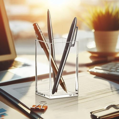 Amazing Abby - Penelope - 4-Pack Pen Holder, Acrylic Pen Holder, Clear Plastic Organizer for Office Supplies, Perfect Office Desktop Storage Solution for Pencils, Pens, Markers, Scissors, and More - style: 4-Pack