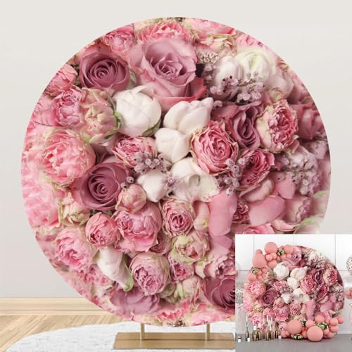 7.5x7.5ft Pink Floral Wedding Circle Cover Backdrop Stand for Photography - color: Pink02, size: 7.5x7.5ft-Diameter