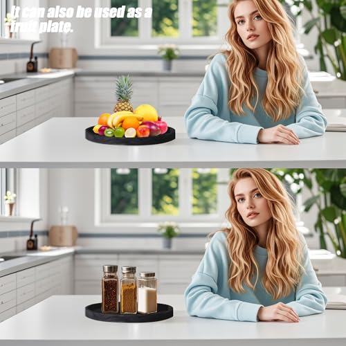 Silicone Bathroom 7" Tray Vanity Tray Trinket Tray for Scrubber, Lotion Bottles, Perfume, Jewelry, Candle, Key Trinket Ring (Black) - color: Black (Round)