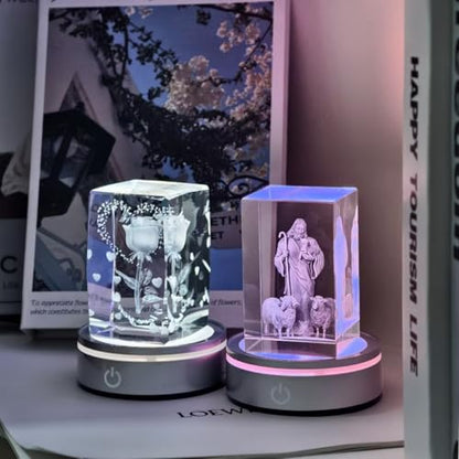 LED Light Base Lighted Display Stand for Crystal, 4 Pack Round Touch Control Light Stand, 7 Color Changing Display Base with USB Power, Illuminated Pedestal for Glass Crystal Spherical Artwork