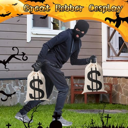 4pcs 7x13.8 Inches Canvas Money Bags - Costume Money Bag Prop with Dollar Sign, Money Sacks for Halloween Bank Robber Pirate Cowboy Cosplay Theme Party - size: M-7 x13.8 in