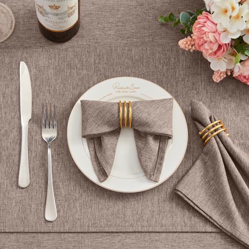 Cloth Napkin Set of 8 Square Washable Reusable Linen Fabric Polyester for Kitchen Dinner Dining Restaurants Wedding Party Banquet Table(Mocha/17x17 Inch) - color: Mocha