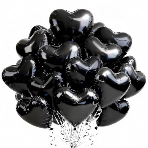 TONIFUL 30Pcs 18 Inch Black Heart Balloons Black Heart Shape Foil Mylar Balloons Decoration for Birthday Valentine's Day Wedding Bridal Shower Anniversary Engagement Party Supplies - color: Black