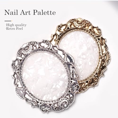 2 Pcs Nail Art Palette Nail Mixing Palette Polish Color Mixing Plate Golden Edge Nail Holder Display Board Cosmetic Mixing Tools (Gold) - color: Glod/Two Pieces