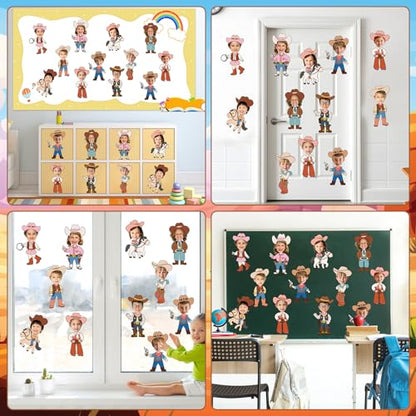 60pcs Western Theme DIY Cutouts Cowboy Cowgirl Hat Bulletin Board Decoration Set Wild Western Paper Cut-Outs Classroom Decor for Boy Girl DIY Photo Craft Kindergarten School Wall Door Supplies - style: Western