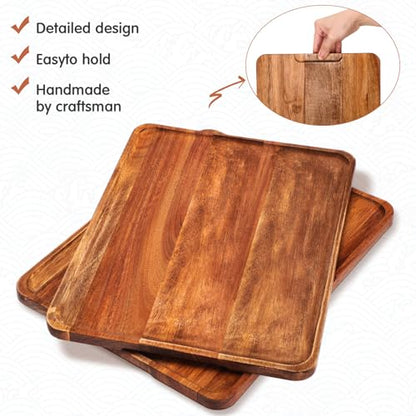 Roowest 5 Pack Solid Acacia Wood Serving Trays for Laser Engraving Rectangular Wooden Board for Food Appetizer Serving Tray Plates for Vegetables Fruit Cheese Housewarming Gifts(14 x 10 Inch) - size: 14 X 10 Inch