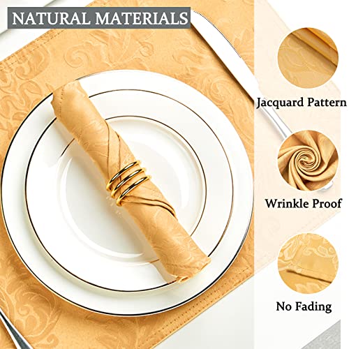 Cloth Napkins Set of 8 – Square 17x17 Inch Jacquard Fabric Polyester Washable Reusable Cloth Napkins for Kitchen Dinner Dining Restaurants Wedding Party Banquet Table (Gold, 17X17 Inch) - color: Gold