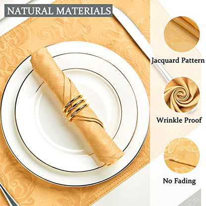 Cloth Napkins Set of 8 – Square 17x17 Inch Jacquard Fabric Polyester Washable Reusable Cloth Napkins for Kitchen Dinner Dining Restaurants Wedding Party Banquet Table (Gold, 17X17 Inch) - color: Gold