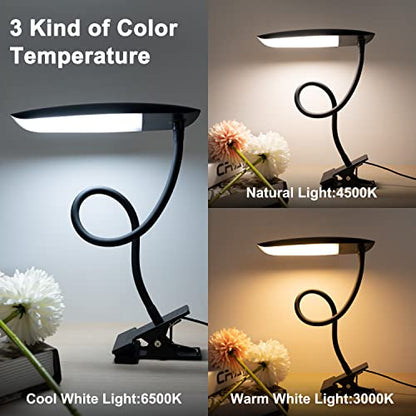 LiFMIRA Clip on Lamp USB Reading Light 3 Color Modes 3000-6000K and 10 Brightness 8W 40 LED Flexible Gooseneck Desk Light Clip on Lamp for Desk Eye Caring Bed Lamp for Headboard (No Plug) - color: Matt Black