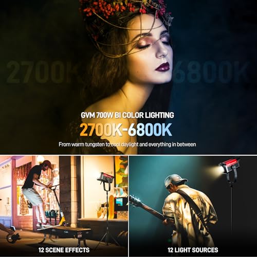 GVM SD700B 700W Led Video Light, Studio Light with Bowen Mount, 29100 lux/m Photography Lighting kit with Standard Cover, Continuous Output Studio Lighting for Films, Broadcasts, CRI 97+, 2700-6800K - size: 700W