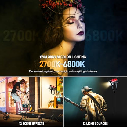 GVM SD700B 700W Led Video Light, Studio Light with Bowen Mount, 29100 lux/m Photography Lighting kit with Standard Cover, Continuous Output Studio Lighting for Films, Broadcasts, CRI 97+, 2700-6800K - size: 700W