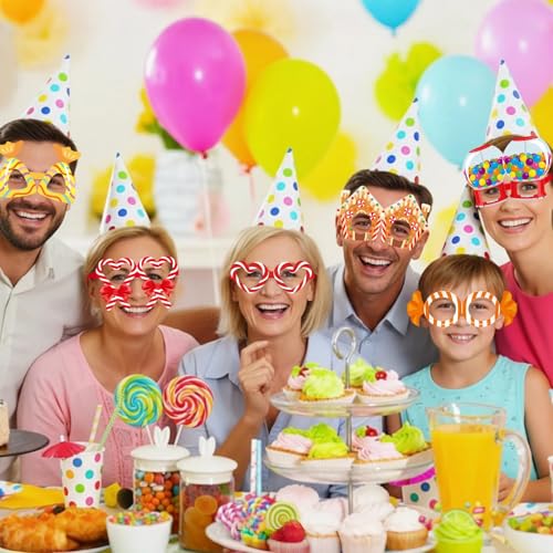 Pajean 36 Pcs Candy Party Decorations Candy Photo Booth Prop Christmas Eyeglasses Paper Glasses Frame Lollipop Themed Favor for Christmas Birthday Baby Shower Party Supplies - style: Candy