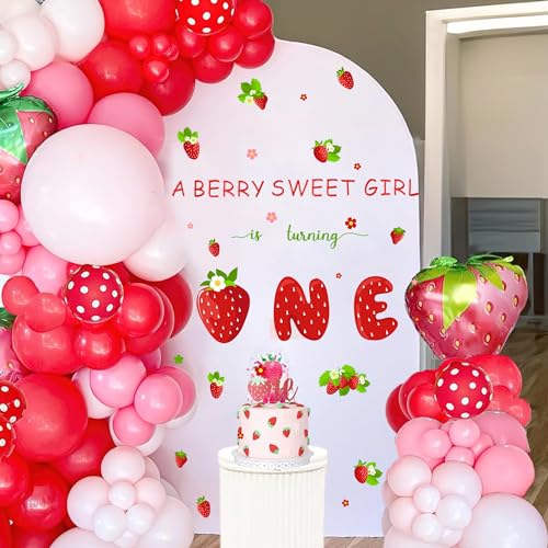 Berry First Birthday Decal for Balloon Arch Strawberry 1st Signs Decor Party Supplies Baby Girls Stickers - color: Red