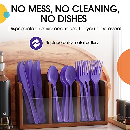 Party Solids Purple Plastic Forks 200 Pieces Purple Forks Disposable Utensils Heavy Duty Plastic Cutlery Set Disposable Cutlery Sets Flatware Sets Silverware Set Party Supplies & Party Tableware - color: Purple