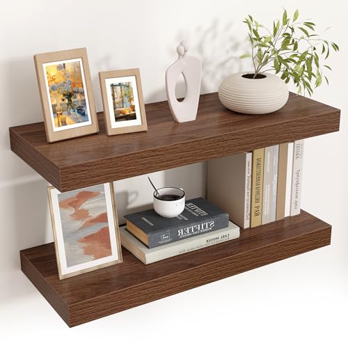 Venusmiles Floating Shelves for Wall, Engineered Wood Wall Shelves with Invisible Brackets for Living Room Bedroom Bathroom Office Kitchen Decor and Storage (Walnut, 24" W x 9" D x 1.5" H) Set of 2 - color: Walnut, size: 24"W, Set of 2