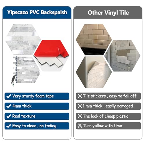 Yipscazo 10 Sheets Peel and Stick Stone Metal Tile Backsplash, Stick on Tiles for Backsplash Kitchen, Bathroom, Laundry Room, Camper, Fireplace (12'' X 12'', Gray Stone with Metal) - color: Gray Stone With Metal