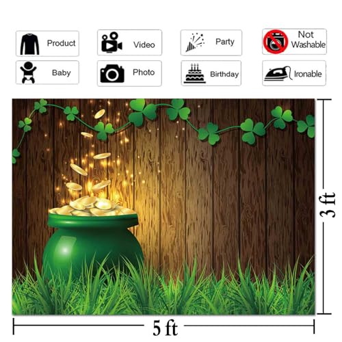 Qian 5x3ft St.Patrick's Day Photography Background Lucky Irish Shamrock Wooden Texture Photo Backdrop for Newborn Baby Kids Portraits Photo Studio Supplies