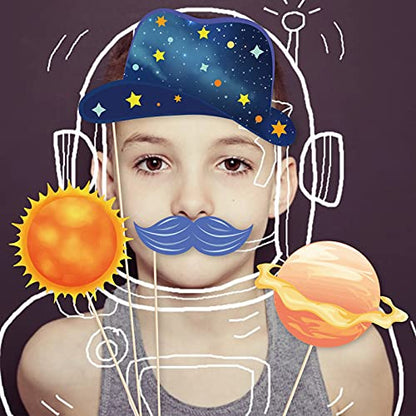 25Pcs Outer Space Party Photo Booth Props, Galaxy Selfie Props Astronaut & Planet Prop Outer Planet Birthday Party Supplies for Galaxy Astronaut Photography Backdrop Decor