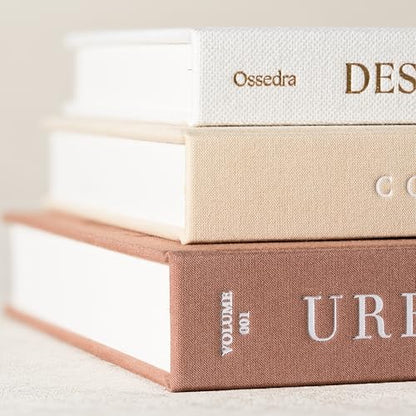 Decorative Books for Home Decor - Set of 3 Real Linen Hardcover Books with Blank Pages - Modern Farmhouse Coffee Table Decor, Shelf & Entryway Styling Accent (Neutral Tones)