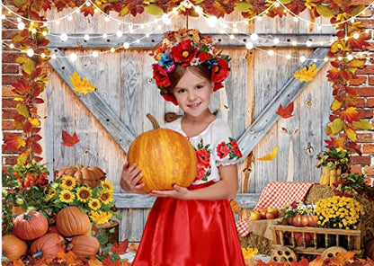 CHAIYA 7x5ft Fall Thanksgiving Backdrop Autumn Pumpkin Harvest Barn Background Maple Leaves Baby Shower Banner Decoration Birthday Party Supplies Photo Booth Prop