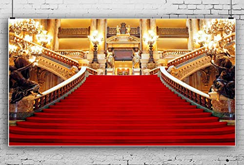 Red Carpet Backdrop, Golden Palace Gorgeous European Hall Photo Backdrop, Vinyl 18x10ft Prom Picture Photo Studio Props BJXTGU169 - color: Red, size: 18x10ft