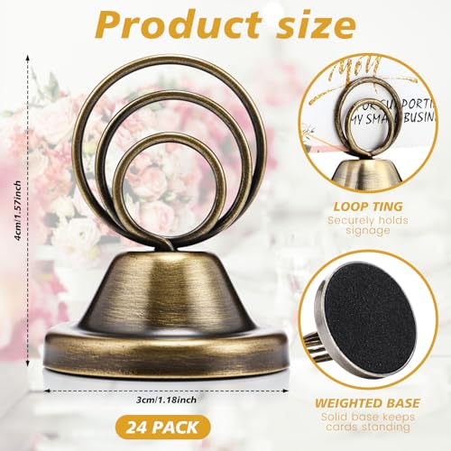 Fulmoon 24 Pcs Mini Table Number Holders Place Card Holders 1.5 Inch Steel Table Sign Stands for Wedding Graduation Reception Restaurant Home Photo Picture Office Memo(Bronze) - color: Bronze